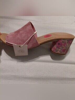 Sofia Milano Dusty Rose Suede Mule/Slide Sandals With Painted Floral Block Heels